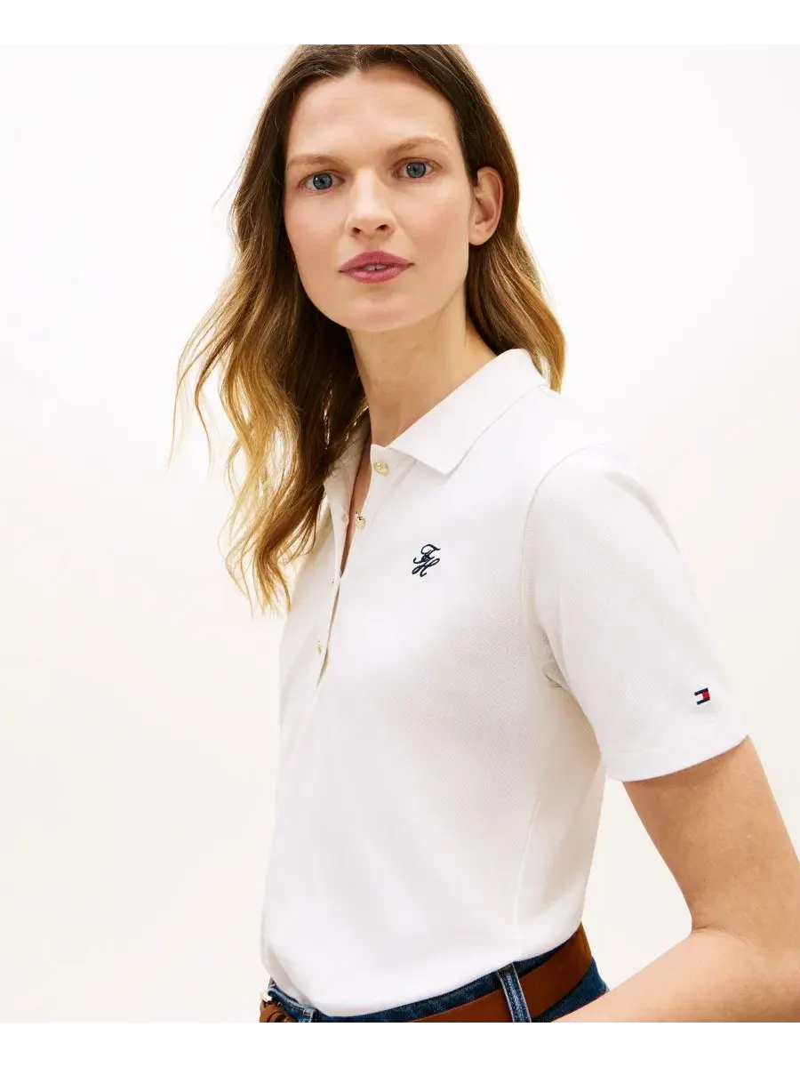 Женская футболка-поло с логотипом Script Tommy Hilfiger — изображение 3 из 4, экру
