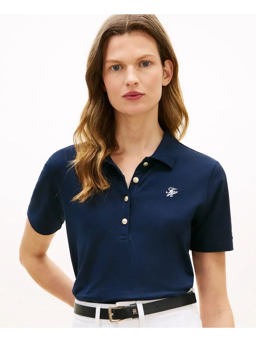 Женская футболка-поло с логотипом Script Tommy Hilfiger, Ecru/Dark