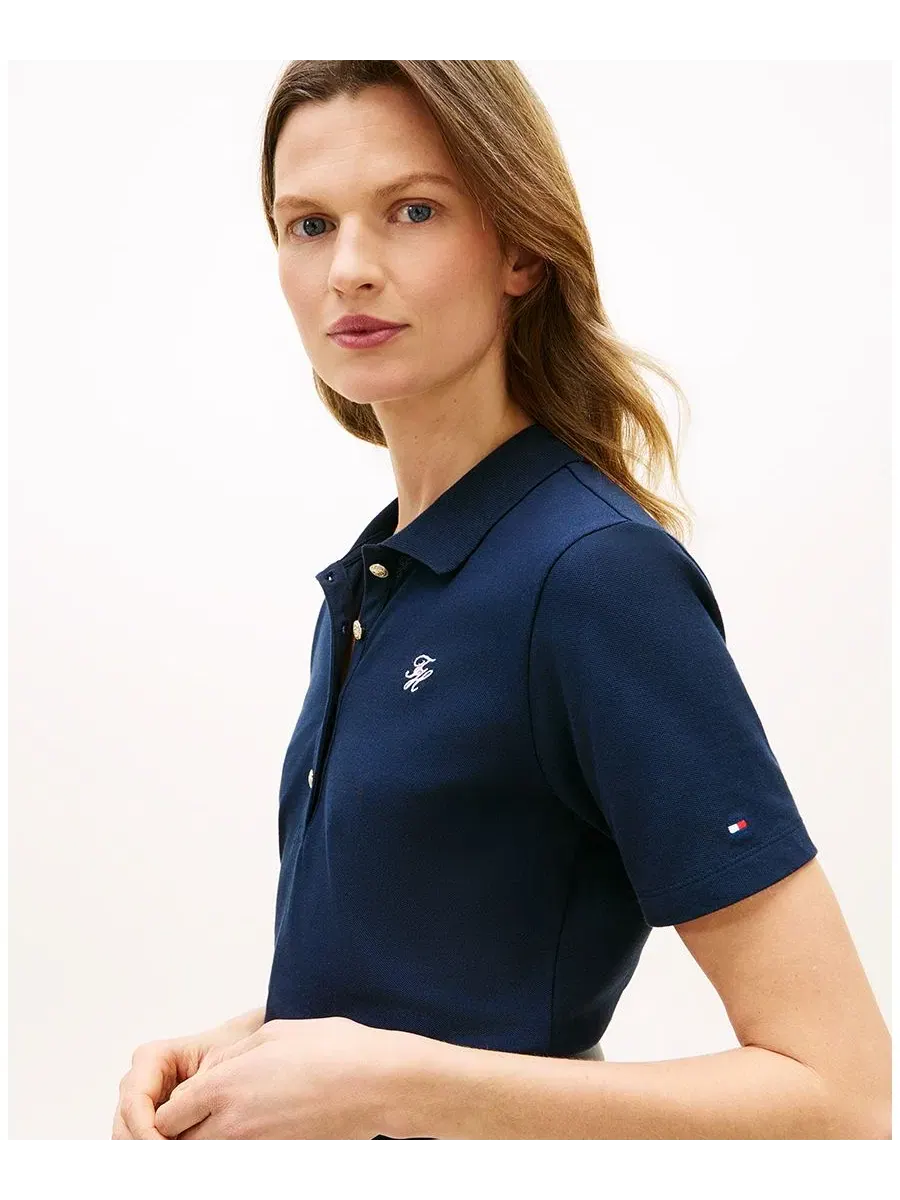 Женская футболка-поло с логотипом Script Tommy Hilfiger, Ecru/Dark — изображение 3 из 4