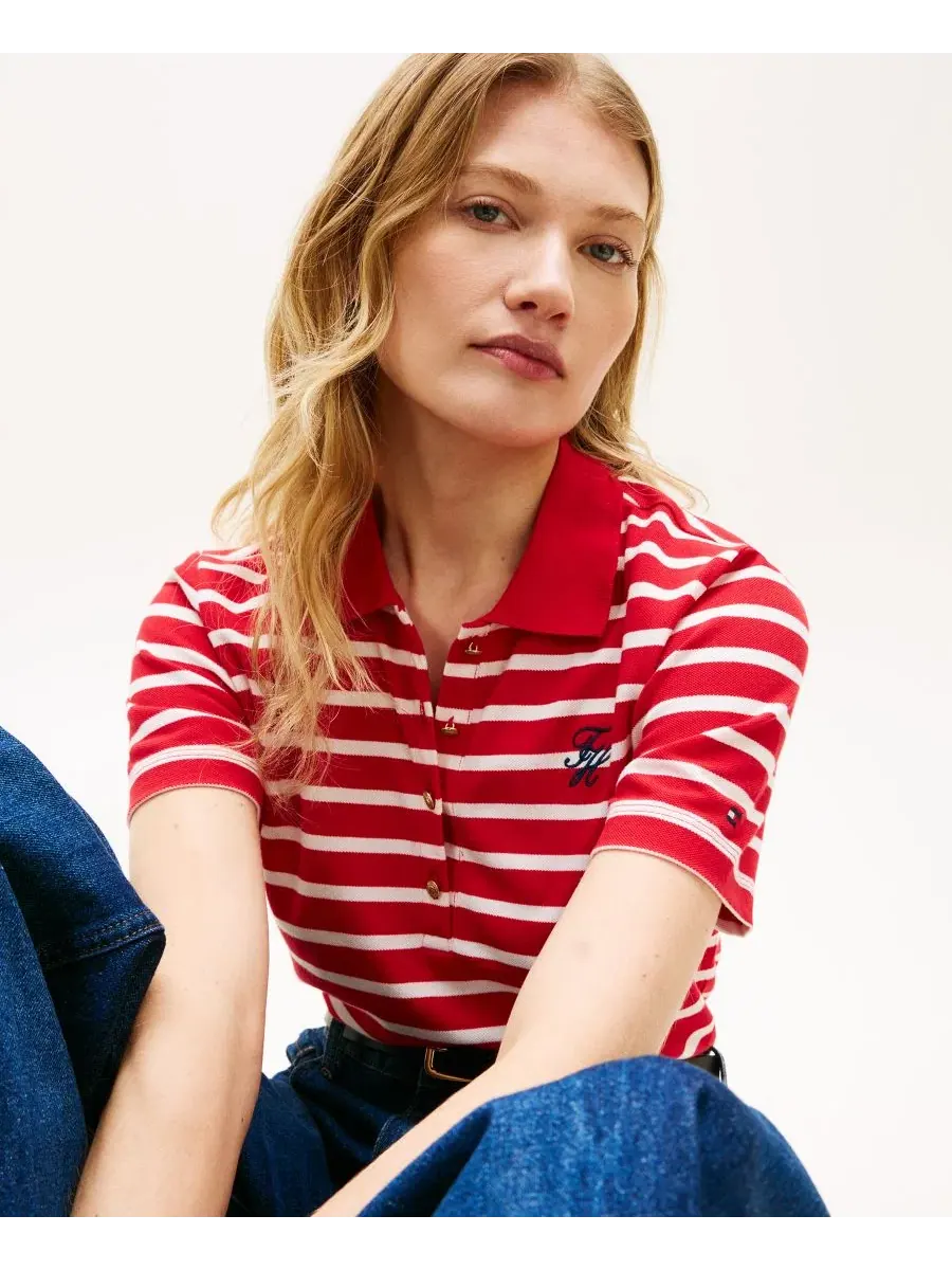 Женская футболка-поло с логотипом Script Tommy Hilfiger — изображение 3 из 4, красный