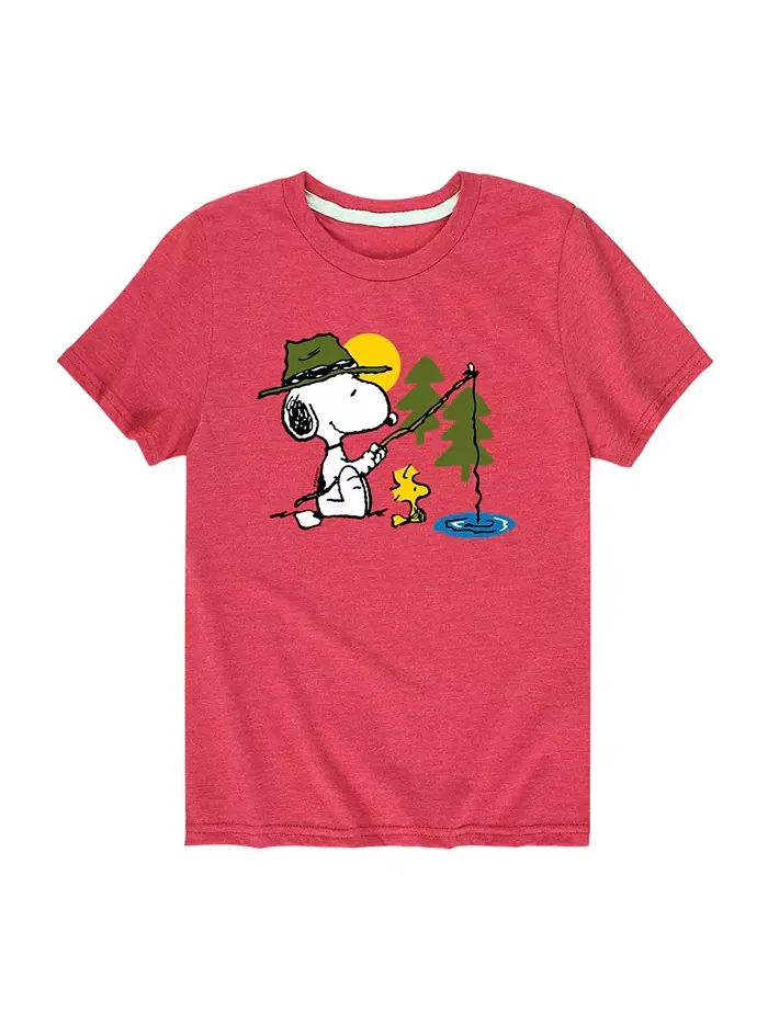 Футболка с принтом "Snoopy Fishing" для мальчиков старшего возраста Peanuts — изображение 1 из 3, красный