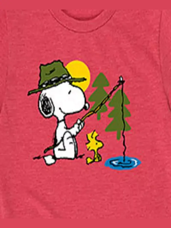 Футболка с принтом "Snoopy Fishing" для мальчиков старшего возраста Peanuts — изображение 3 из 3, красный