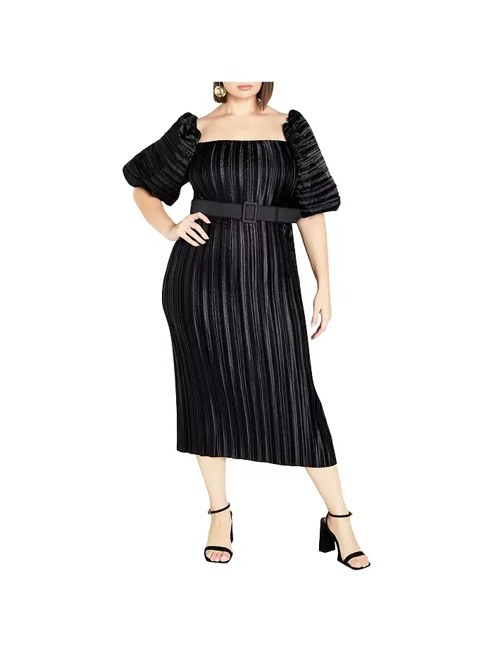 Платье с плиссировкой Krista Plus Size CITY CHIC — изображение 1 из 3, черный