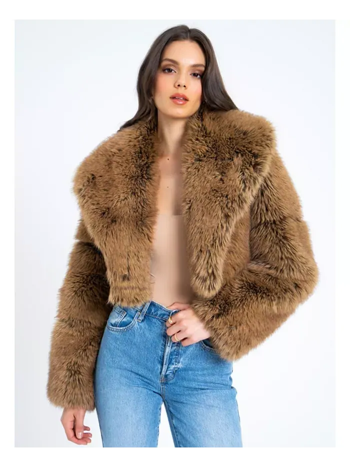Женская укороченная куртка Yadavi Brown из искусственного меха Miss Circle