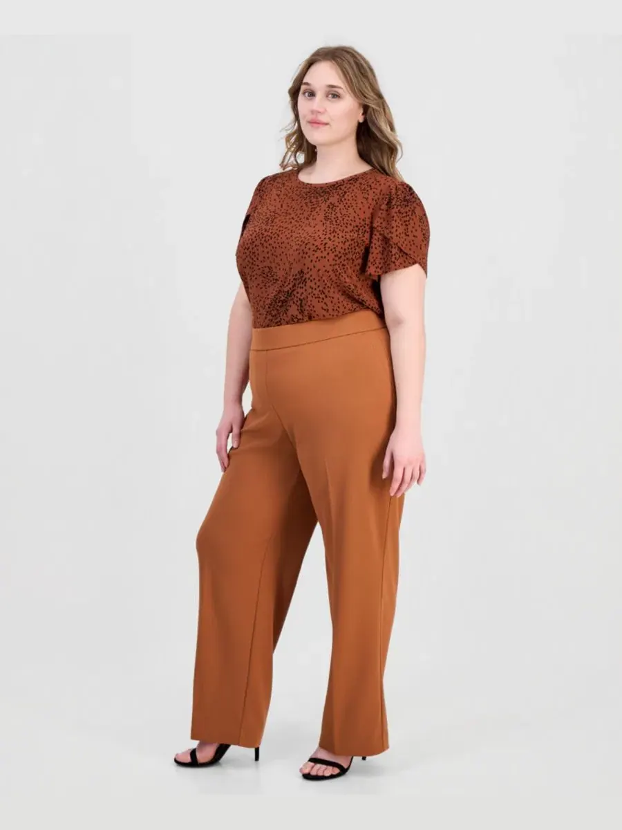 Брюки прямого кроя с высокой посадкой Anne Klein Essentials, Cedar Spice — изображение 2 из 4