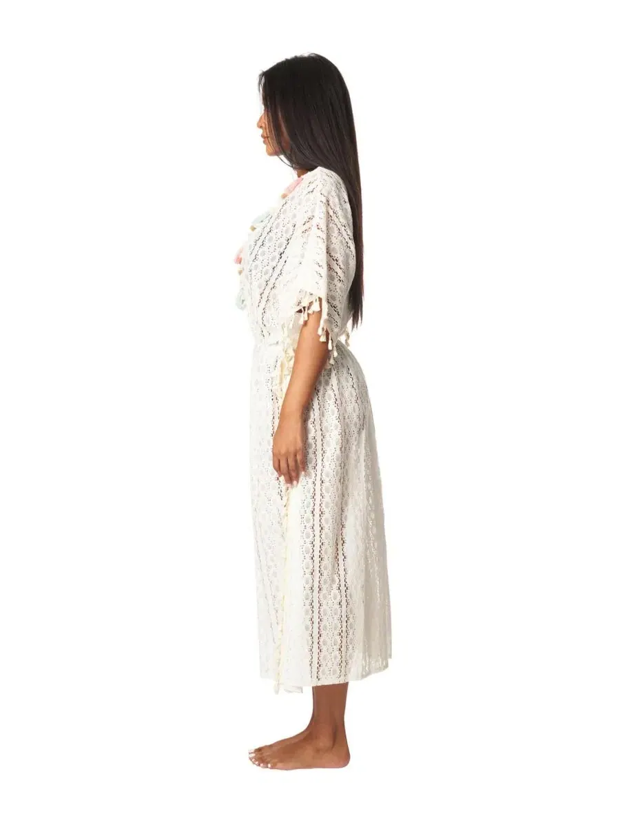 Ажурное пляжное платье-накидка с поясом La Moda Clothing — изображение 2 из 3, белый