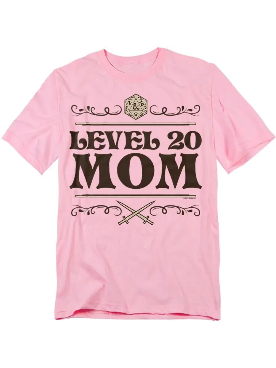 Футболка с принтом Level 20 Mom D&D — изображение 1 из 3, розовый
