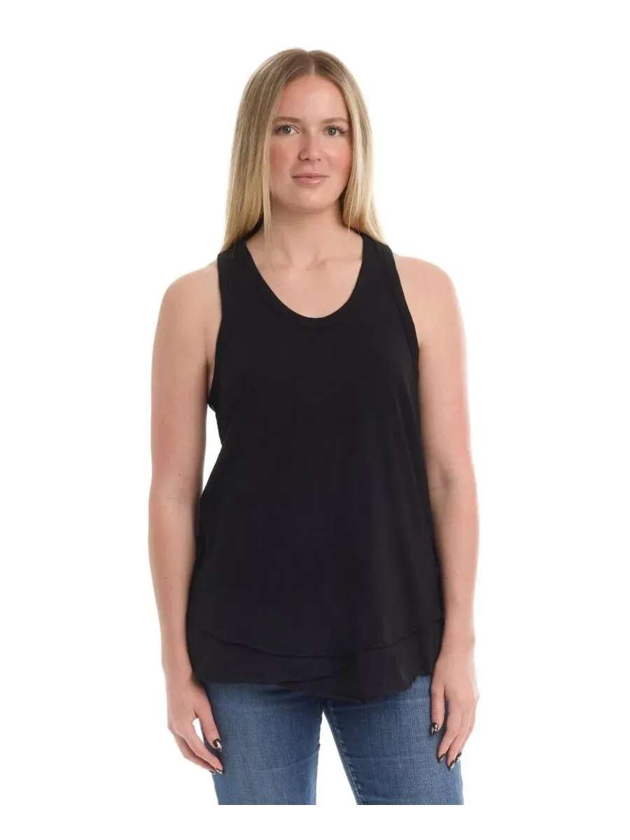 Женский топ с изогнутым подолом и двойным слоем, модель Shrunken Mock Hem Shirttail WILT — изображение 1 из 5, черный