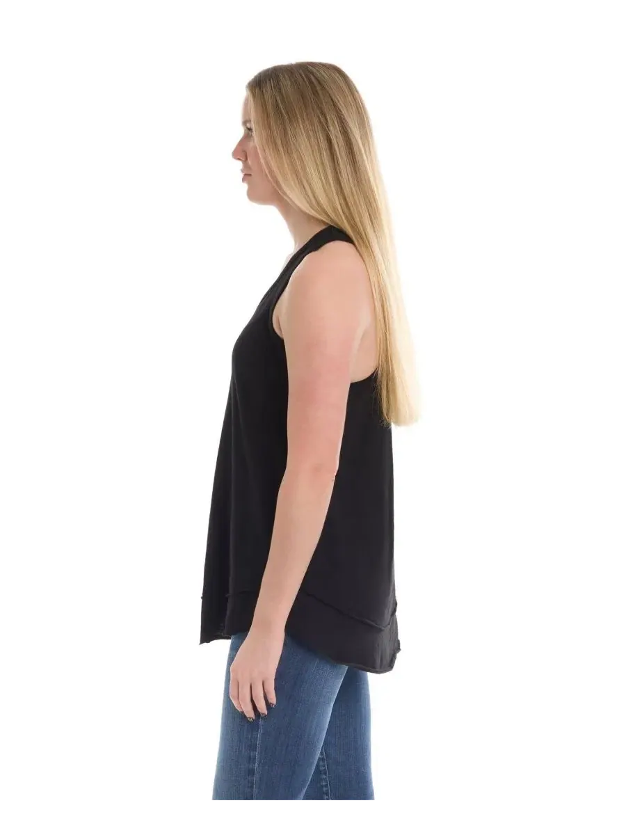 Женский топ с изогнутым подолом и двойным слоем, модель Shrunken Mock Hem Shirttail WILT — изображение 4 из 5, черный