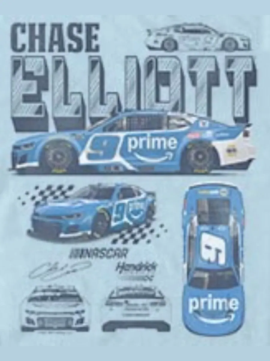 Футболка с длинным рукавом с графическим принтом NASCAR Chase Elliott No. 9 Fifth Sun — изображение 3 из 3, светлый синий