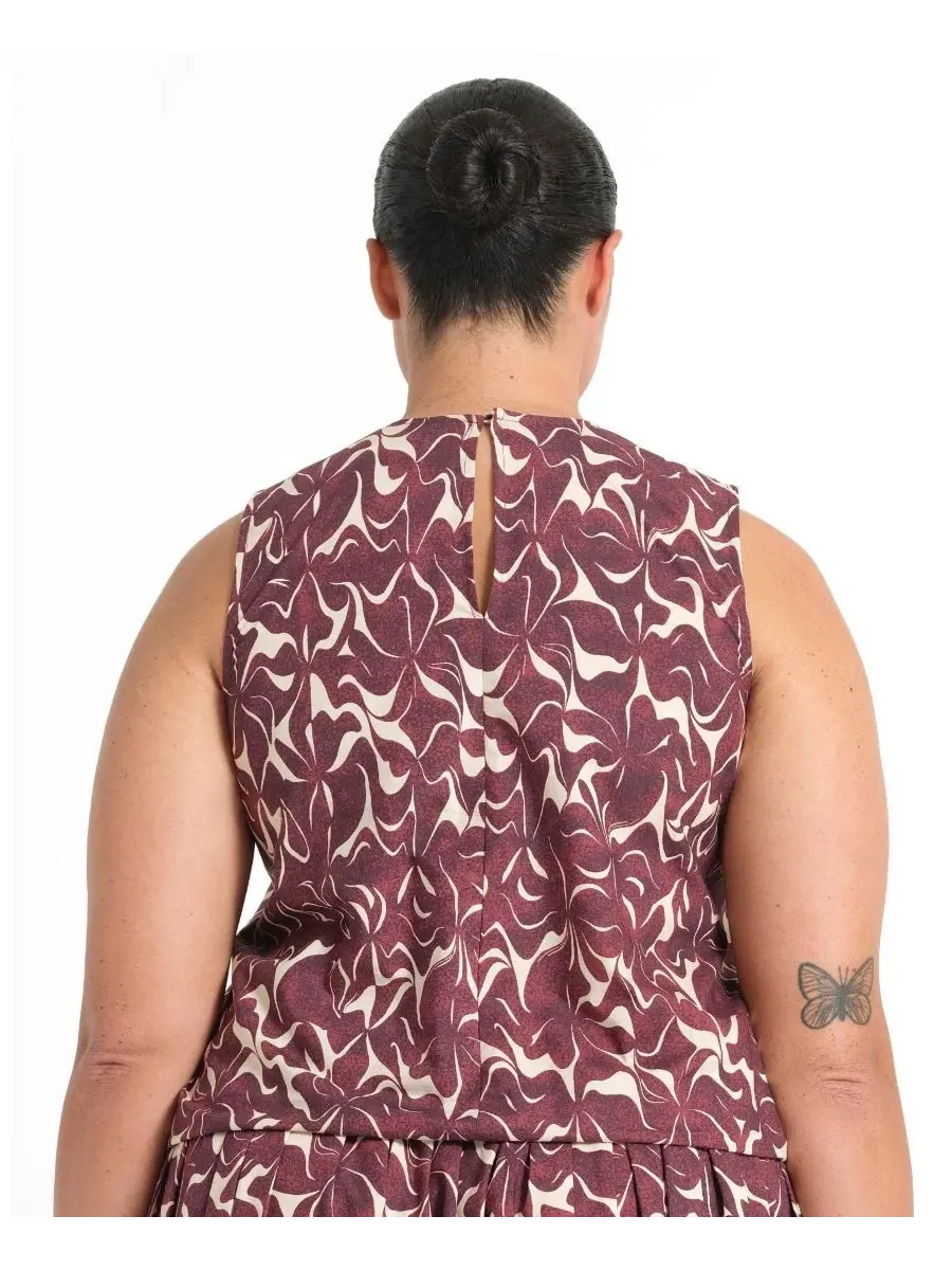 Топ без рукавов с регулируемой завязкой, модель Brinley Tie-Hem Print ESTELLE — изображение 3 из 6, орхидейный
