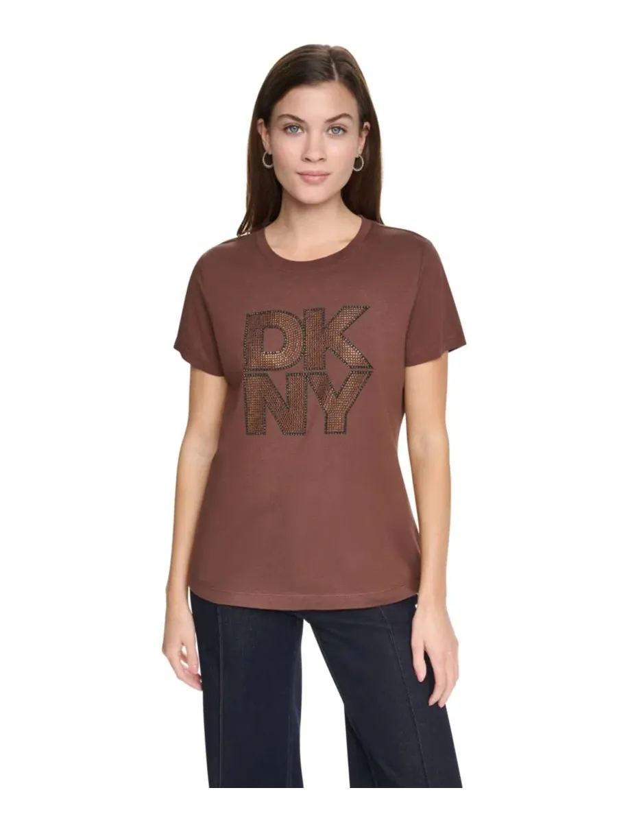 Футболка с коротким рукавом и вырезом-лодочкой, с принтом DKNY Jeans — изображение 1 из 4, вишневый черный дымчатый