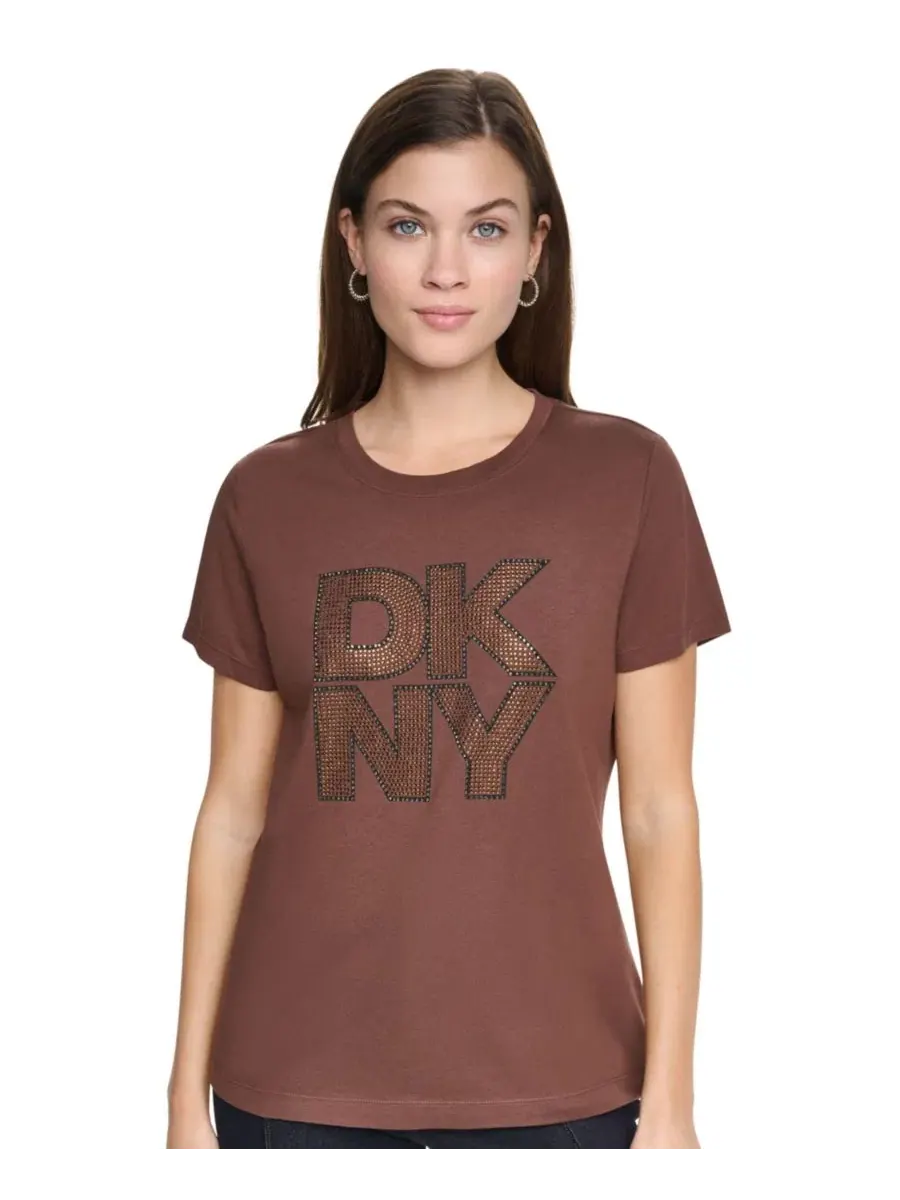 Футболка с коротким рукавом и вырезом-лодочкой, с принтом DKNY Jeans — изображение 2 из 4, вишневый черный дымчатый