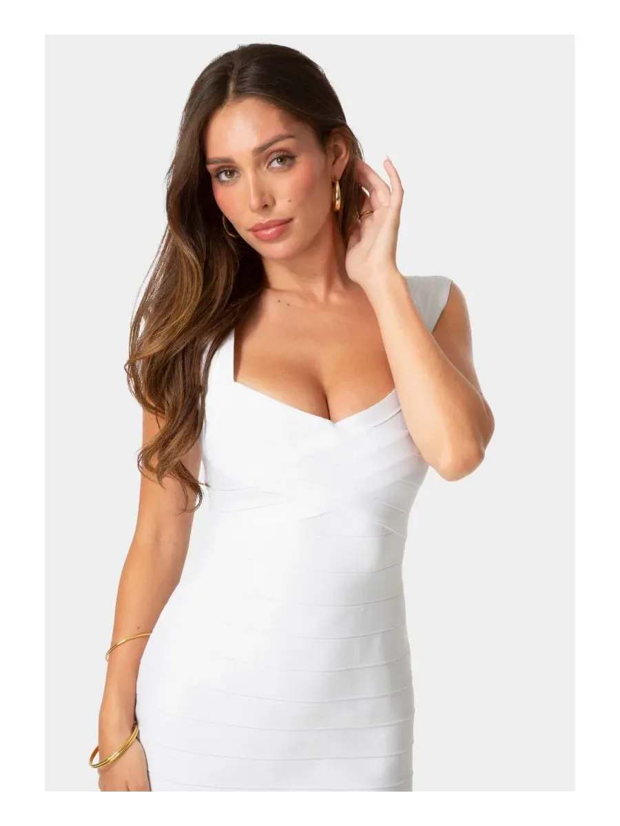 Платье-бодикон с коротким рукавом, модель Cap-Sleeve Bandage Bebe — изображение 4 из 4, белый