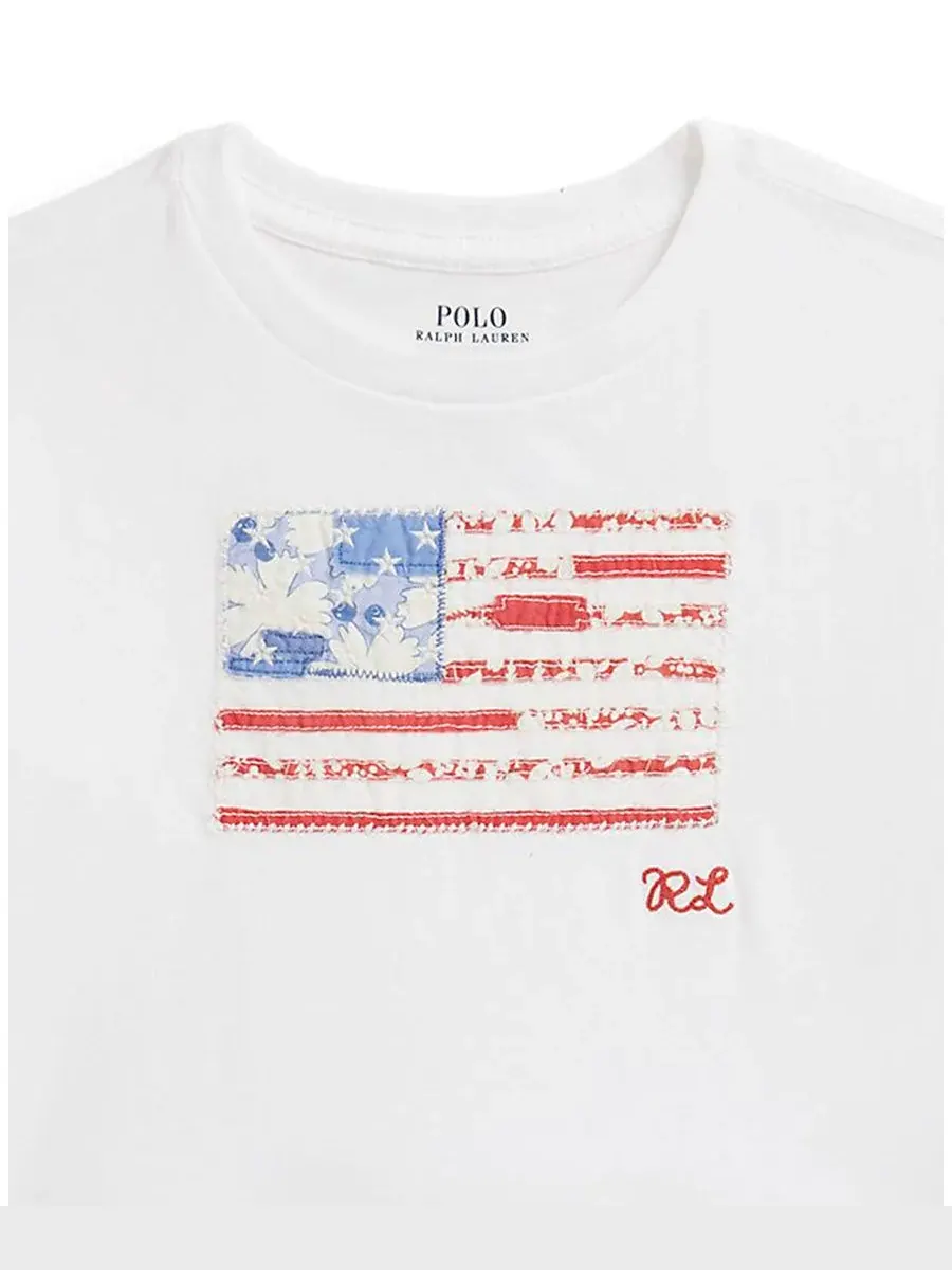 Детская футболка свободного кроя с цветочным принтом и флажком, размер 2-6X Polo Ralph Lauren — изображение 3 из 3, белый