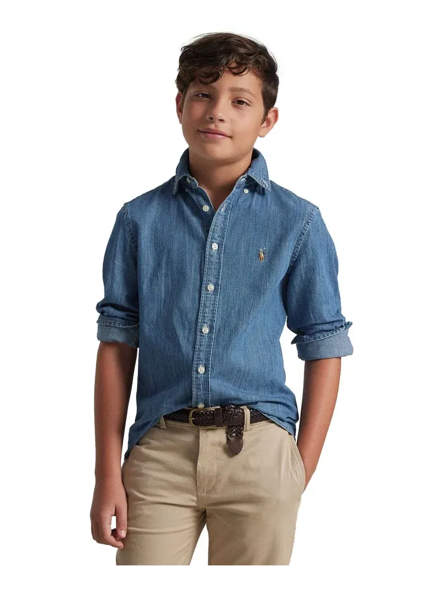 Рубашка и шорты из шамбре для мальчиков постарше Polo Ralph Lauren — изображение 1 из 8, синий