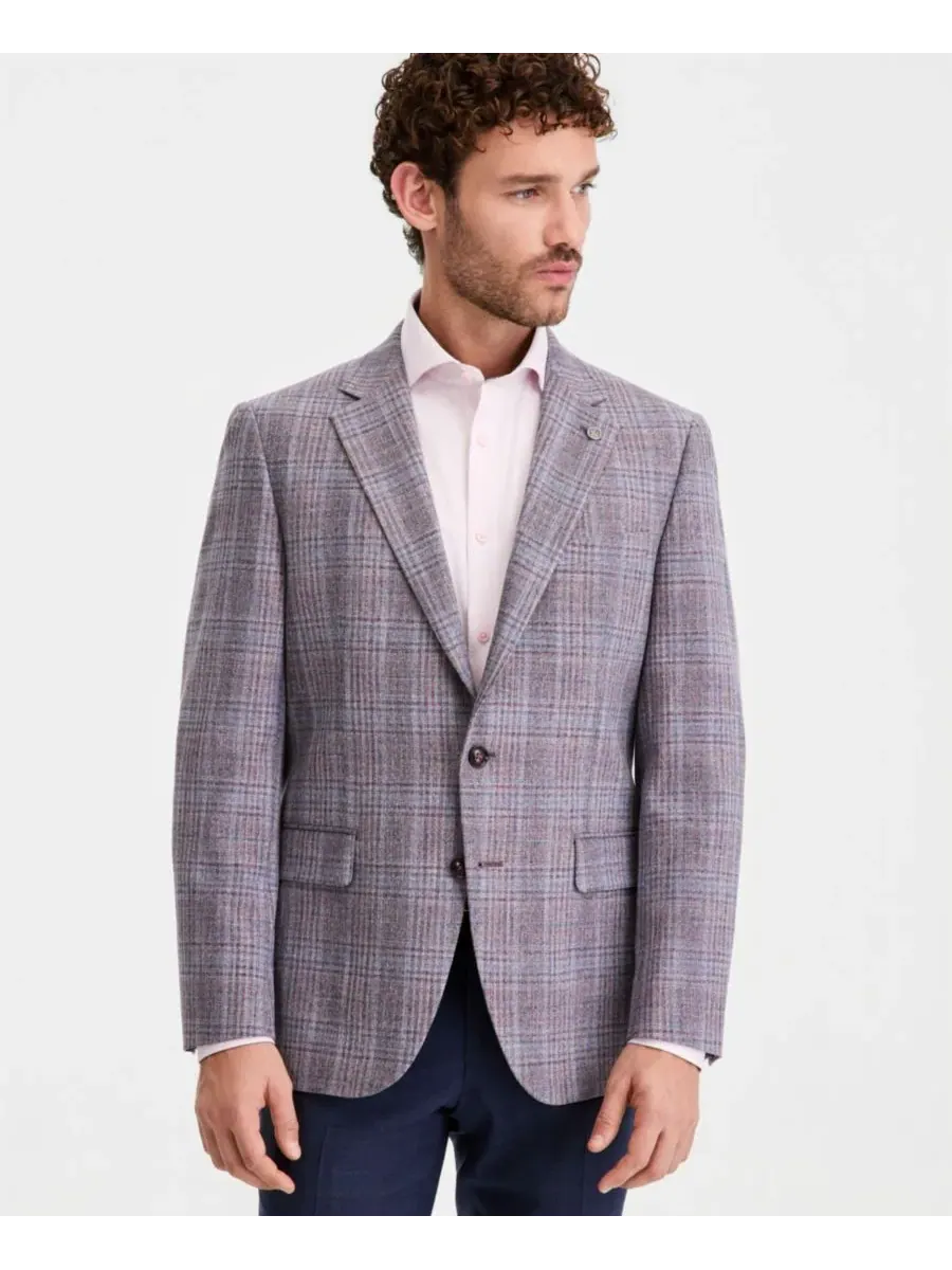Ted Baker Мужской пиджак в фиолетовую клетку, современный крой — изображение 1 из 5, розовый