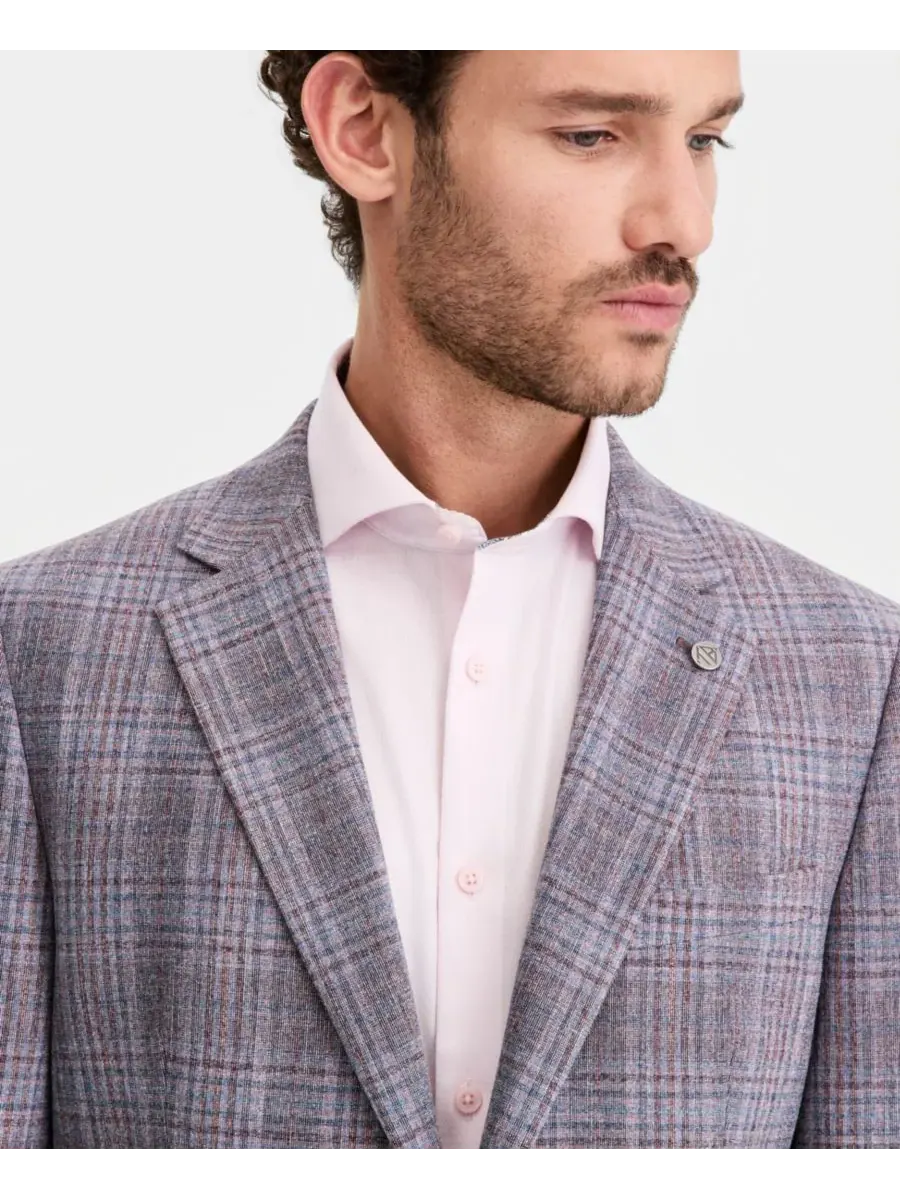 Ted Baker Мужской пиджак в фиолетовую клетку, современный крой — изображение 3 из 5, розовый