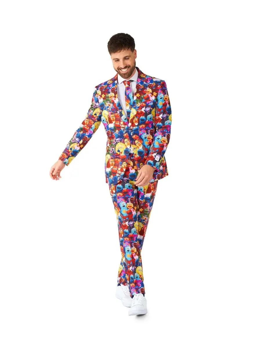 OppoSuits Официальный мужской костюм "Улица Сезам" - приталенный крой - разноцветный — мульти