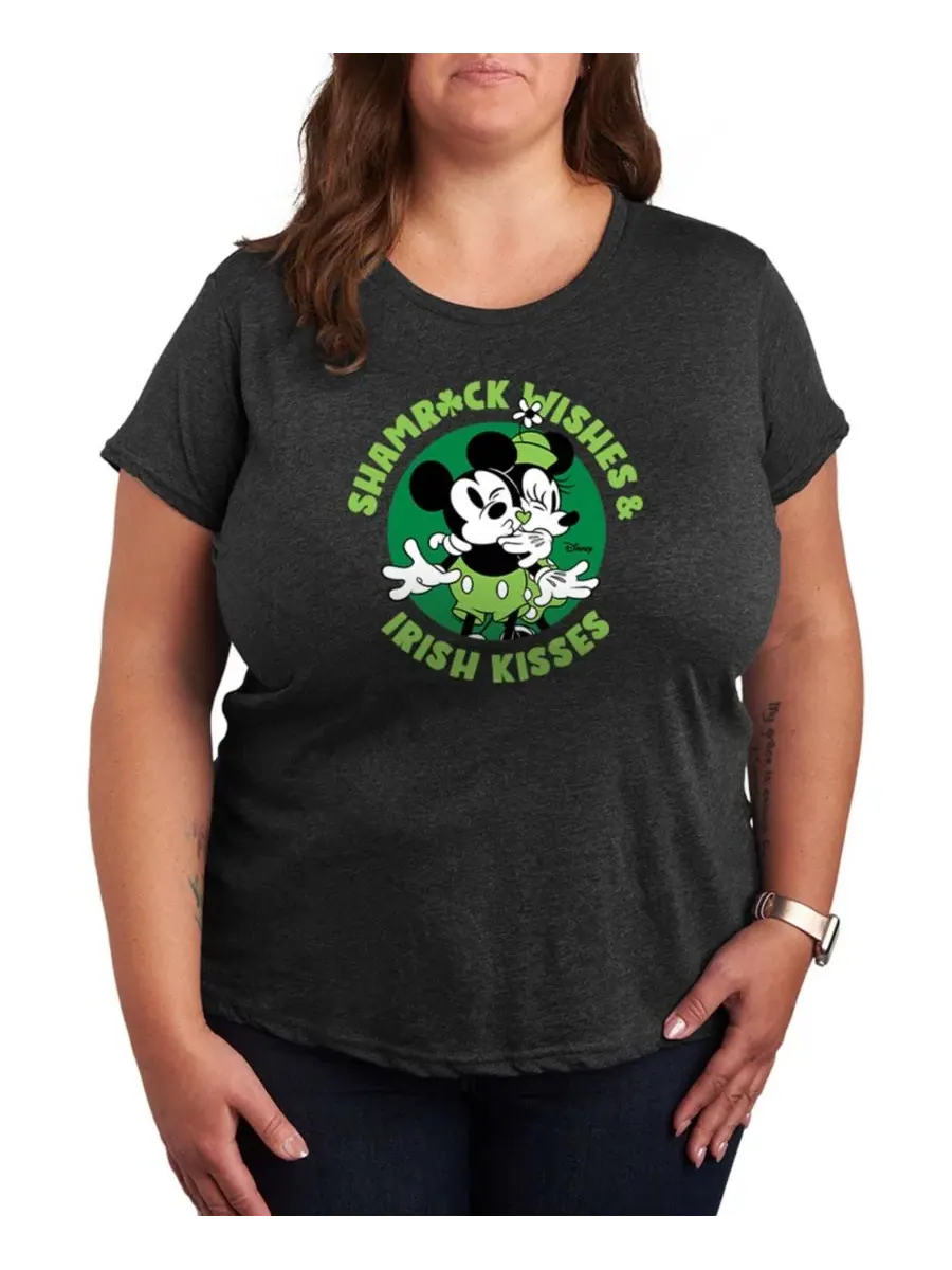 Футболка с круглым вырезом и принтом "Shamrock Wishes Irish Kisses" для полных женщин Hybrid Apparel — изображение 1 из 3