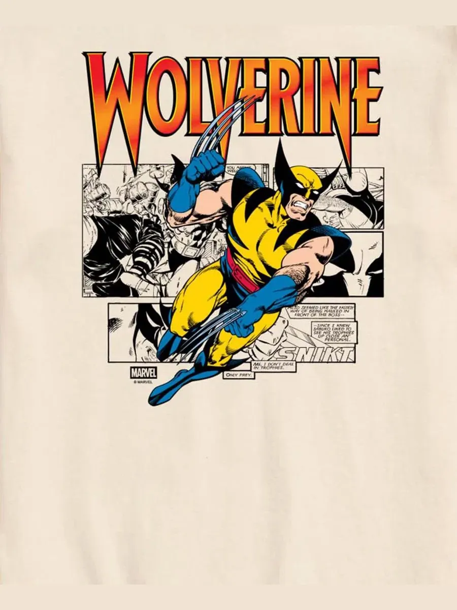 Мужская футболка с коротким рукавом и графическим принтом Marvel Wolverine Comic Pop Airwaves — изображение 3 из 3, бежевый