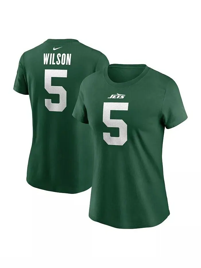 Женская зеленая футболка Garrett Wilson Legacy New York Jets с именем и номером Nike — изображение 1 из 3, зеленый