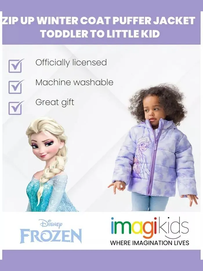 Пуховик на молнии для девочек Frozen до (2–7–8 лет) Disney — изображение 4 из 7, фиолетовый