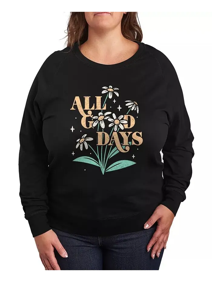 Топ размера плюс All Good Days с цветочным принтом и круглым вырезом Hybrid Apparel — изображение 1 из 3, черный