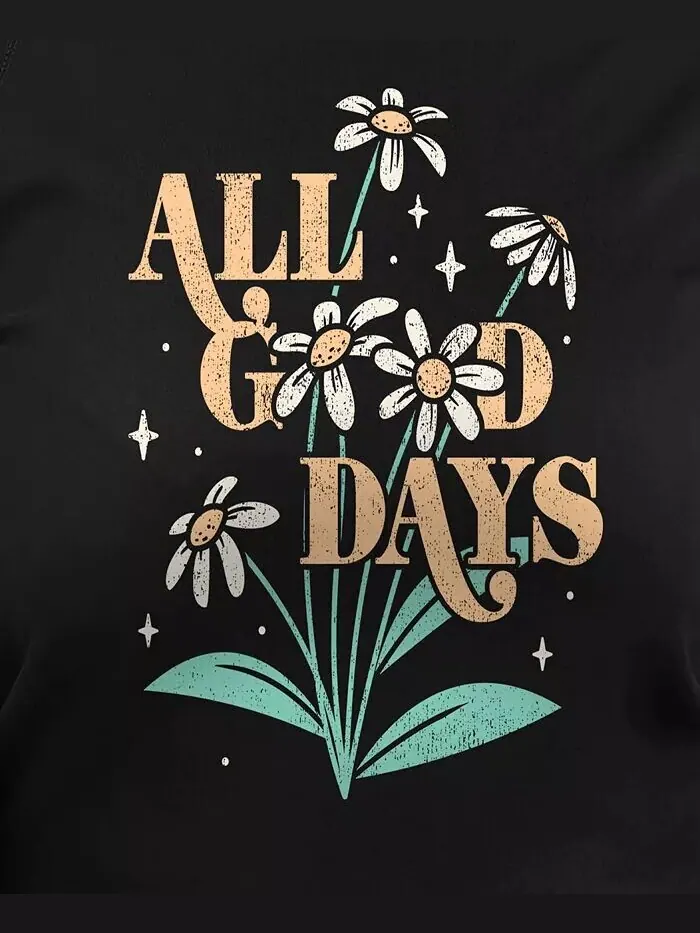 Топ размера плюс All Good Days с цветочным принтом и круглым вырезом Hybrid Apparel — изображение 3 из 3, черный