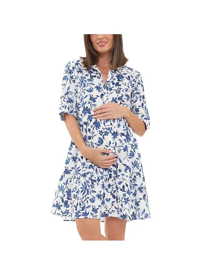 Платье Bella Button из льна белого цвета с лазуритом Ripe Maternity — изображение 1 из 3, белый
