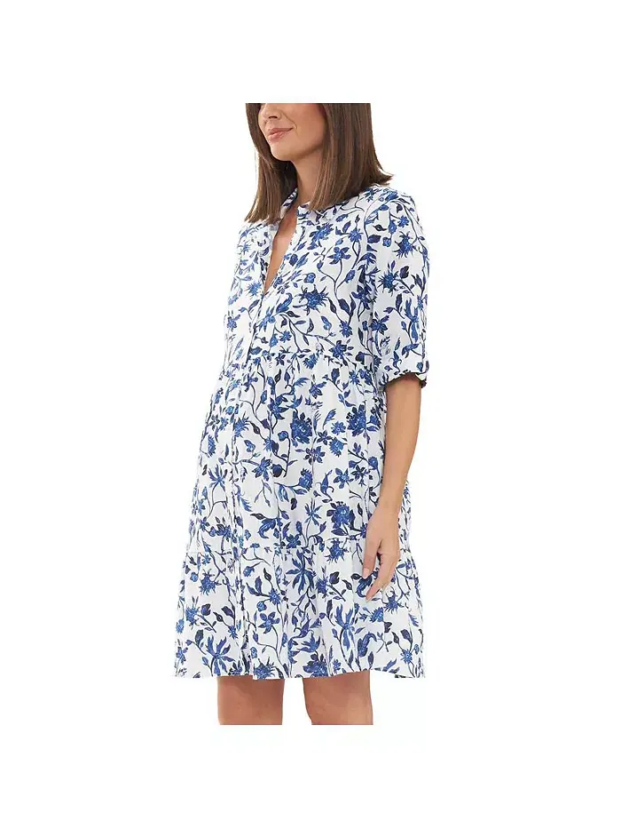 Платье Bella Button из льна белого цвета с лазуритом Ripe Maternity — изображение 2 из 3, белый