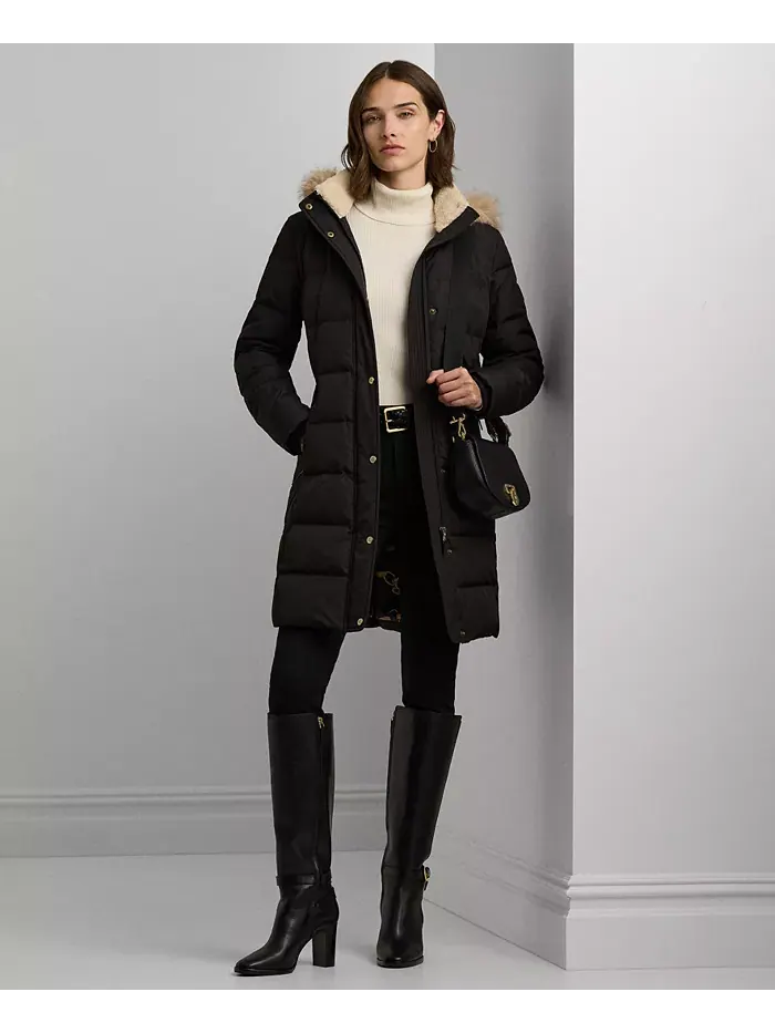 Женское стеганое пальто с капюшоном из искусственного меха, размеры P/XS–XXL Lauren Ralph Lauren