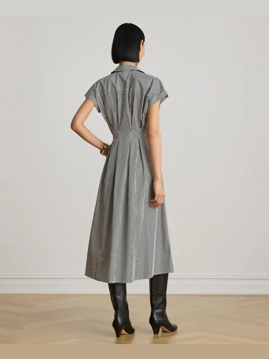 Платье-рубашка с полоской и плиссировкой, модель Striped Pleated Broadcloth Shirt Dress Lauren — изображение 4 из 6