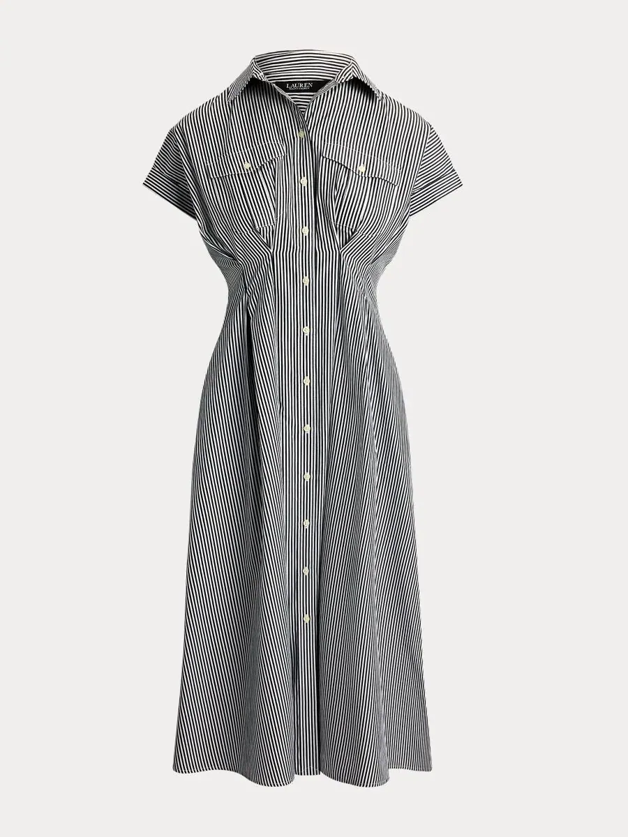 Платье-рубашка с полоской и плиссировкой, модель Striped Pleated Broadcloth Shirt Dress Lauren — изображение 5 из 6