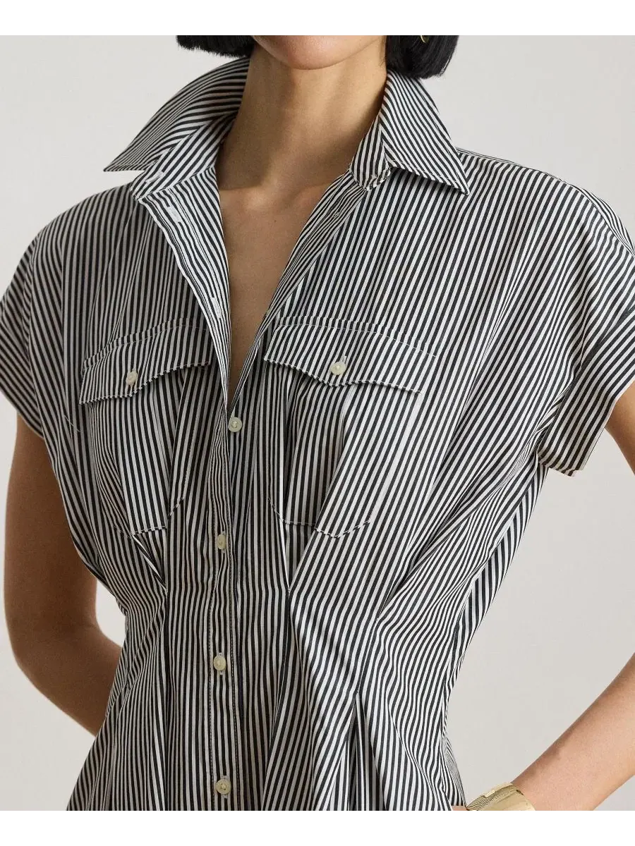 Платье-рубашка с полоской и плиссировкой, модель Striped Pleated Broadcloth Shirt Dress Lauren — изображение 6 из 6