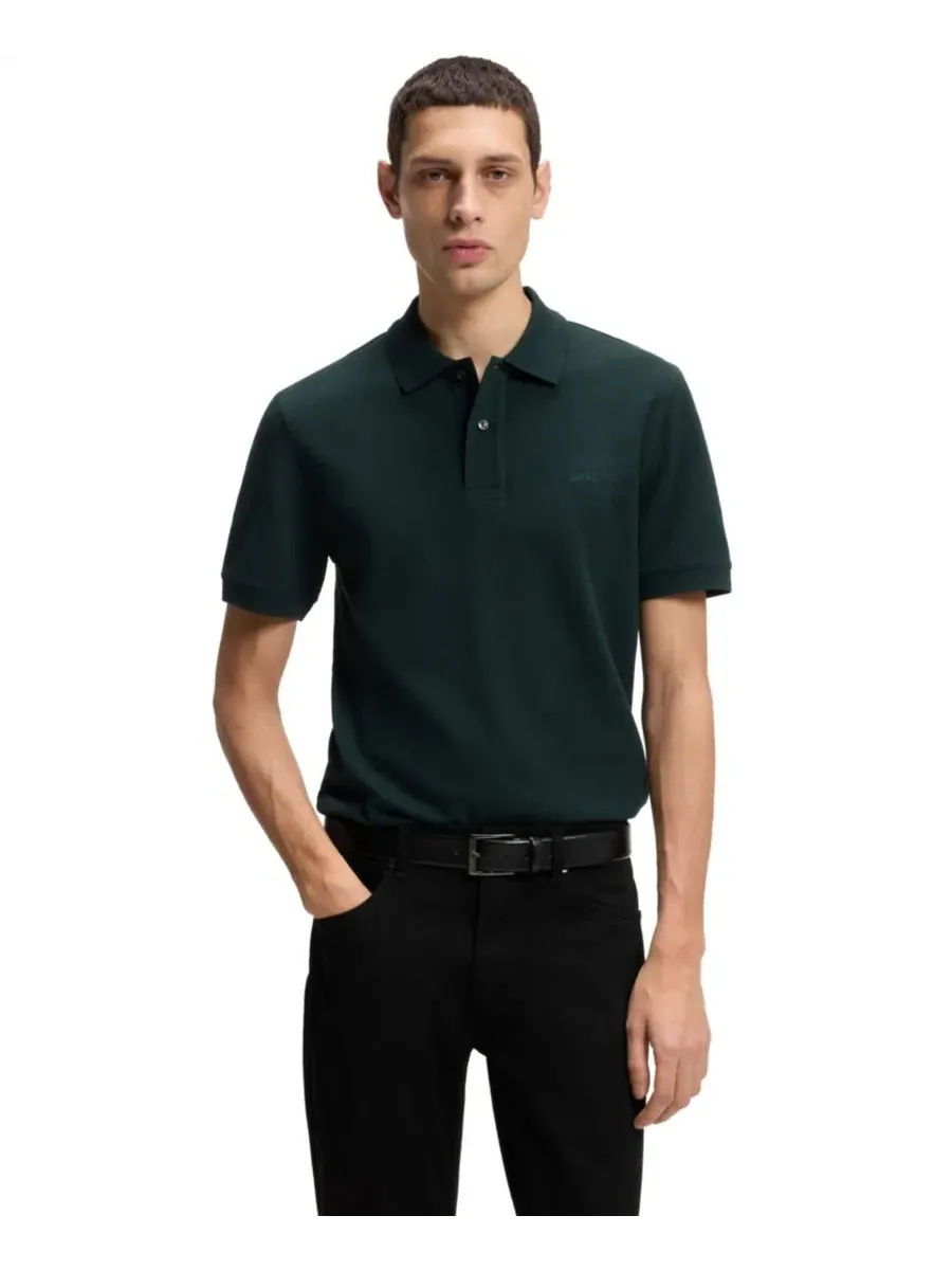 Поло из хлопкового пике Pallas Logo Hugo Boss — изображение 1 из 5, зеленый