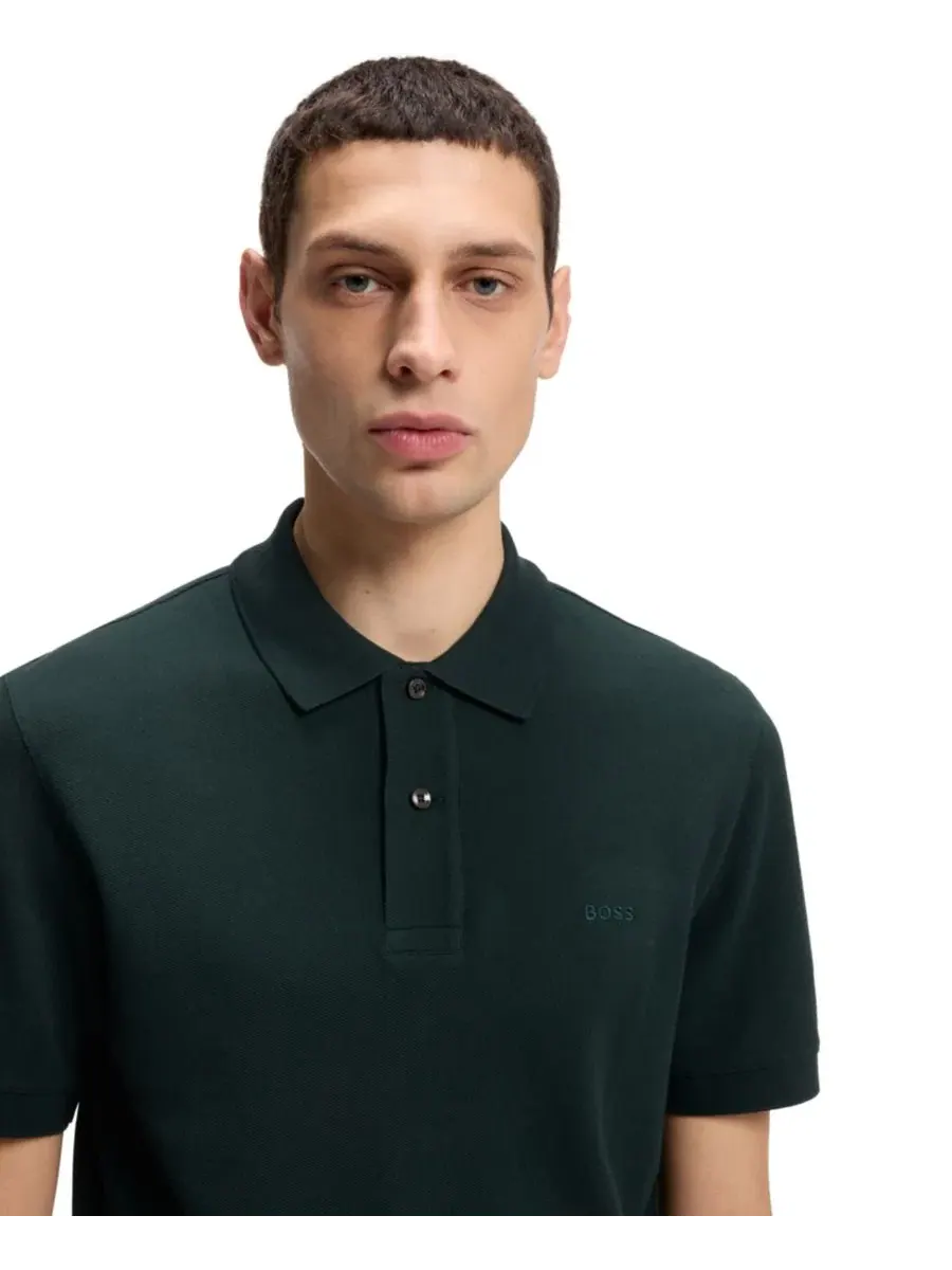 Поло из хлопкового пике Pallas Logo Hugo Boss — изображение 5 из 5, зеленый
