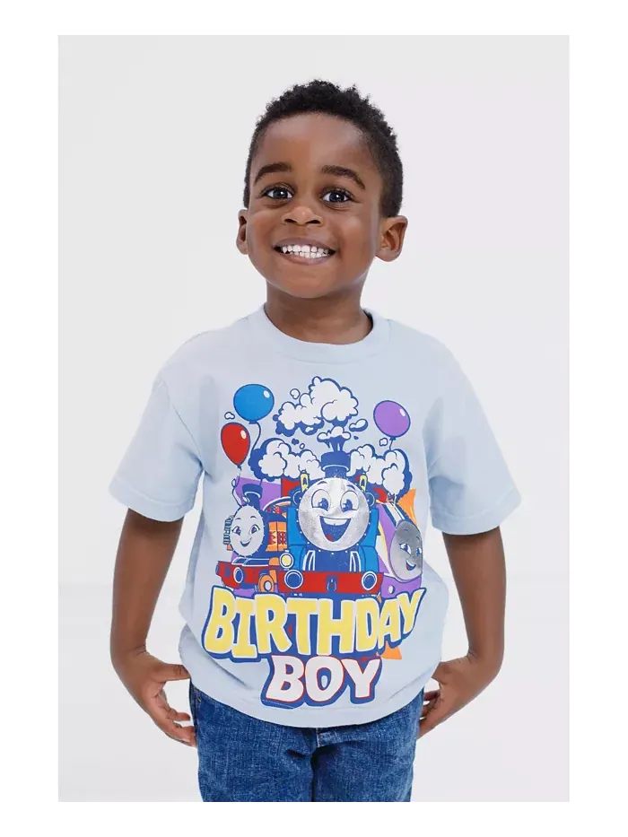 Футболка для мальчиков с металлическим принтом "Birthday" Thomas & Friends — изображение 4 из 5, бледный синий