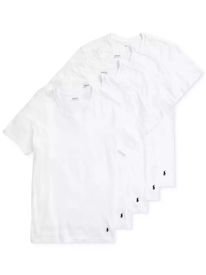 Мужские классические V-образные футболки из хлопка, 5 штук, Slim Fit Polo Ralph Lauren — изображение 1 из 5, белый