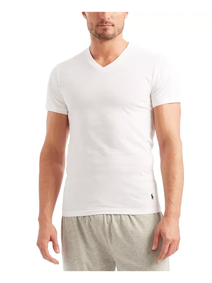 Мужские классические V-образные футболки из хлопка, 5 штук, Slim Fit Polo Ralph Lauren — изображение 5 из 5, белый