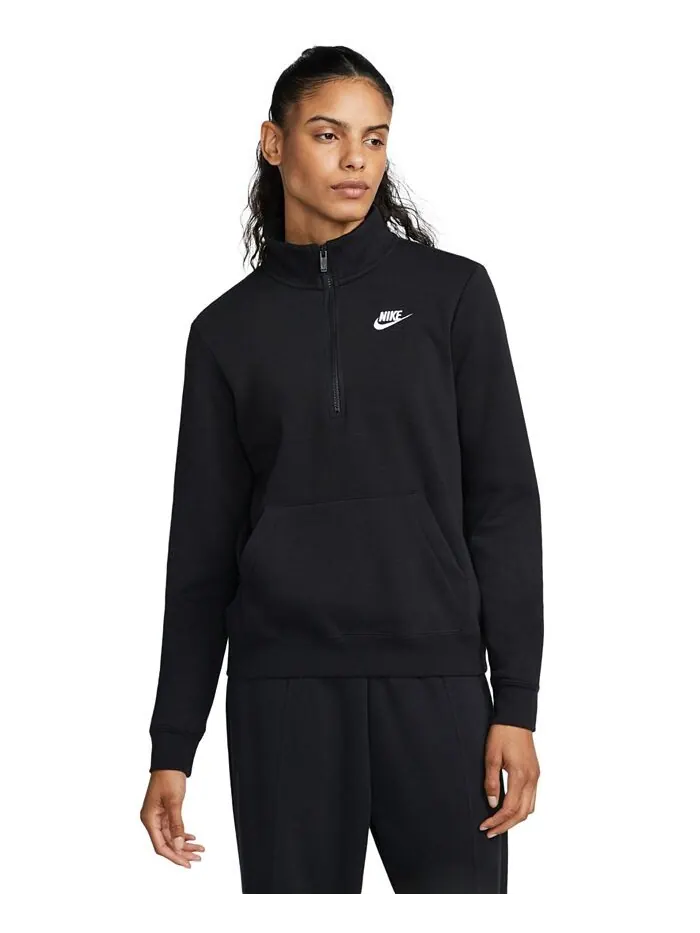 Женская спортивная одежда Club Флисовая толстовка с молнией 1/2 Nike — изображение 1 из 5, черный/белый