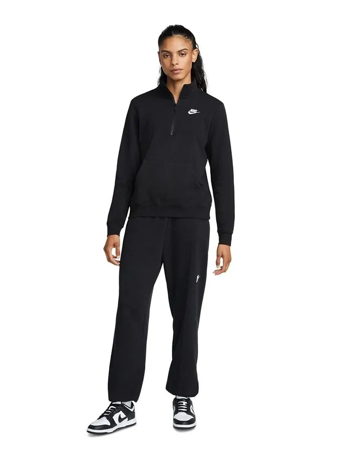 Женская спортивная одежда Club Флисовая толстовка с молнией 1/2 Nike — изображение 2 из 5, черный/белый