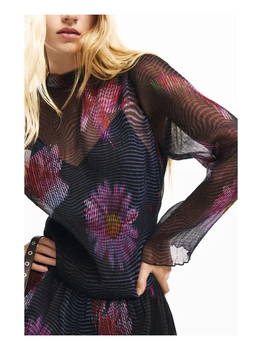 Женское короткое платье из пикселированного тюля Desigual — изображение 3 из 6, черный