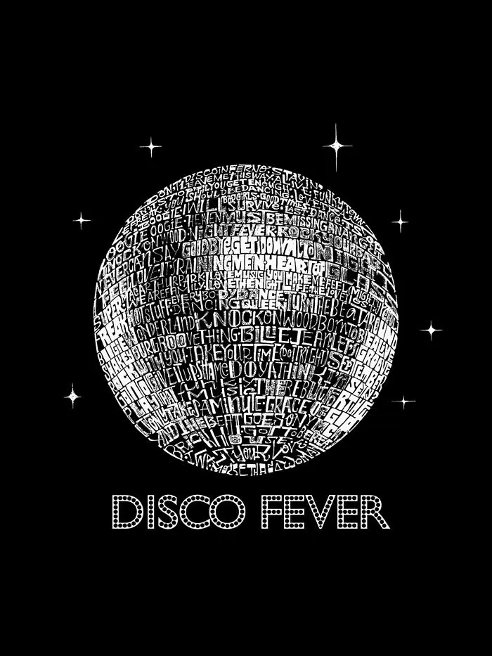Мужская футболка с длинным рукавом Disco Ball Word Art LA Pop Art — изображение 2 из 2, черный