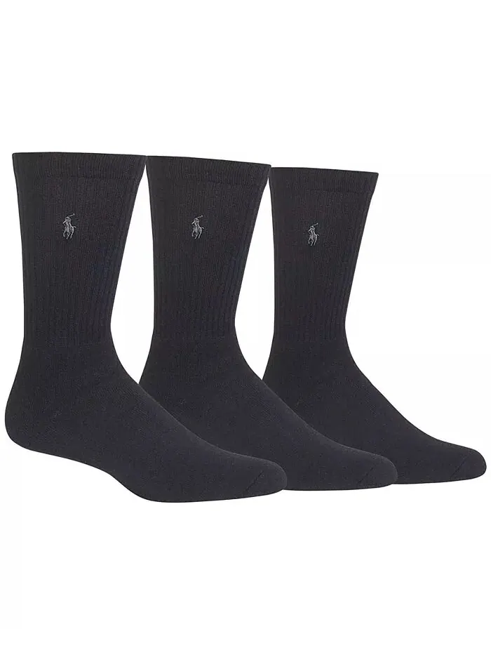 3 пары ребристых носков Cushion Foot Crew для мужчин Polo Ralph Lauren — изображение 1 из 2, черный