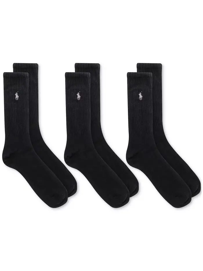 3 пары ребристых носков Cushion Foot Crew для мужчин Polo Ralph Lauren — изображение 2 из 2, черный