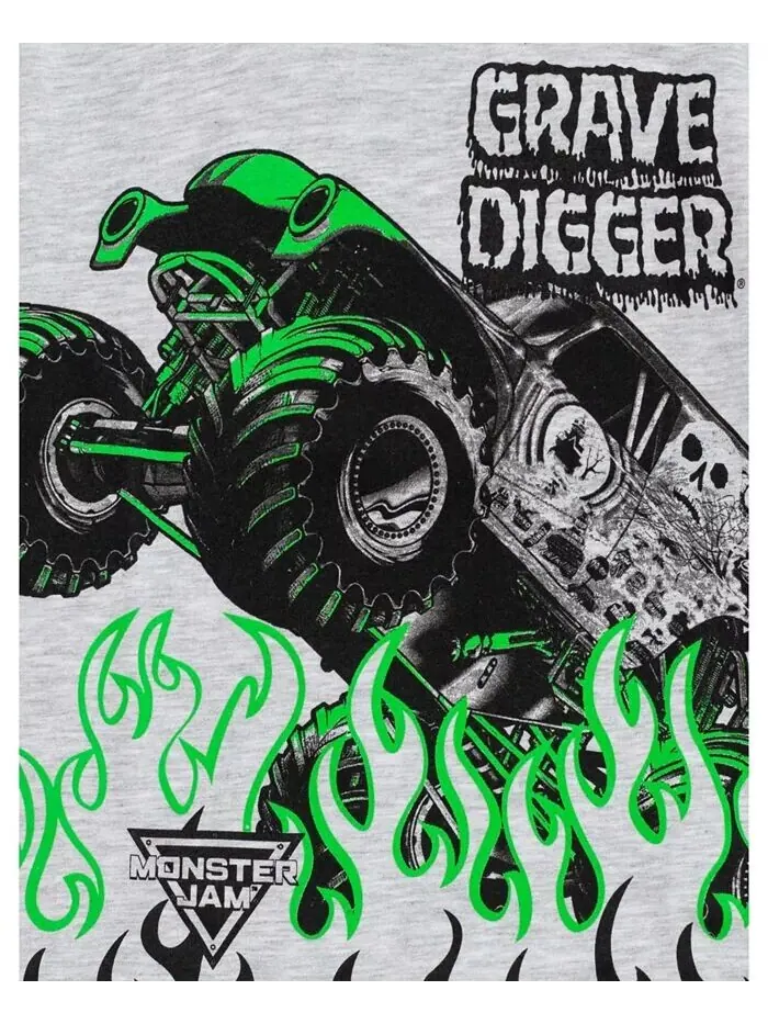 Комплект из футболки и шорт для маленьких мальчиков в стиле Grave Digger Monster Jam — изображение 5 из 7, серый/зеленый