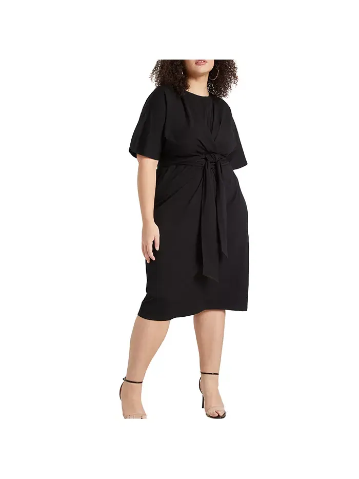 Платье с перекрещивающимся вырезом и расклешенными рукавами Plus Size ELOQUII — изображение 1 из 3, черный