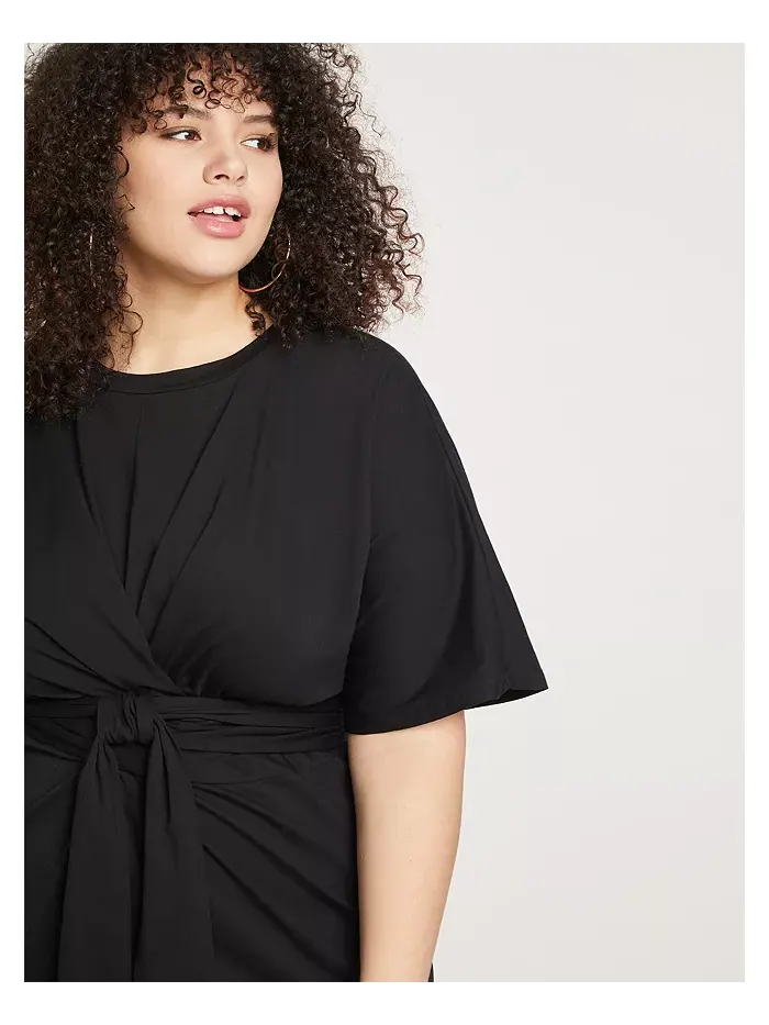 Платье с перекрещивающимся вырезом и расклешенными рукавами Plus Size ELOQUII — изображение 2 из 3, черный