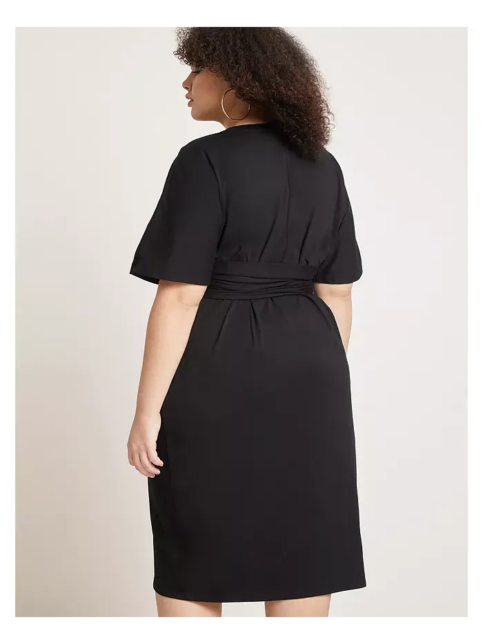 Платье с перекрещивающимся вырезом и расклешенными рукавами Plus Size ELOQUII — изображение 3 из 3, черный